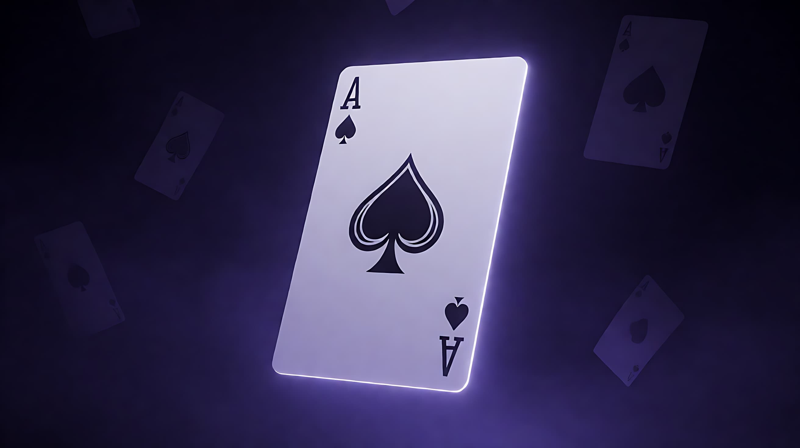 Glowing ace of spades card floating in a dark violet haze